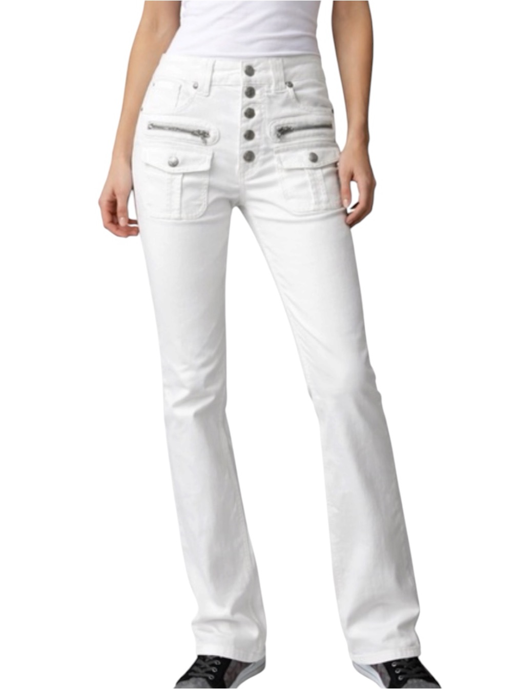 Zadig & Voltaire Eyes Denim Eco White Cargo Button Fly Straight Jeans Size 27